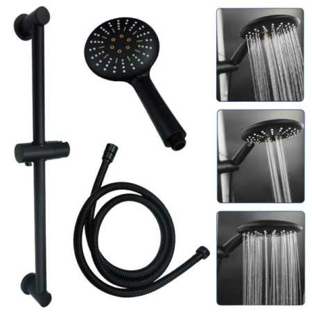 Black Shower Head with Rail Hose and Mounting Kit