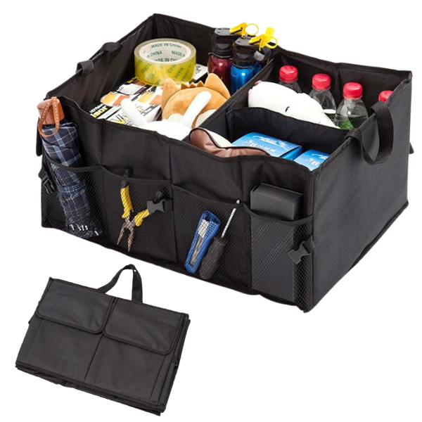 Boot Organiser for Car 3 Compartment with Side Pockets Black