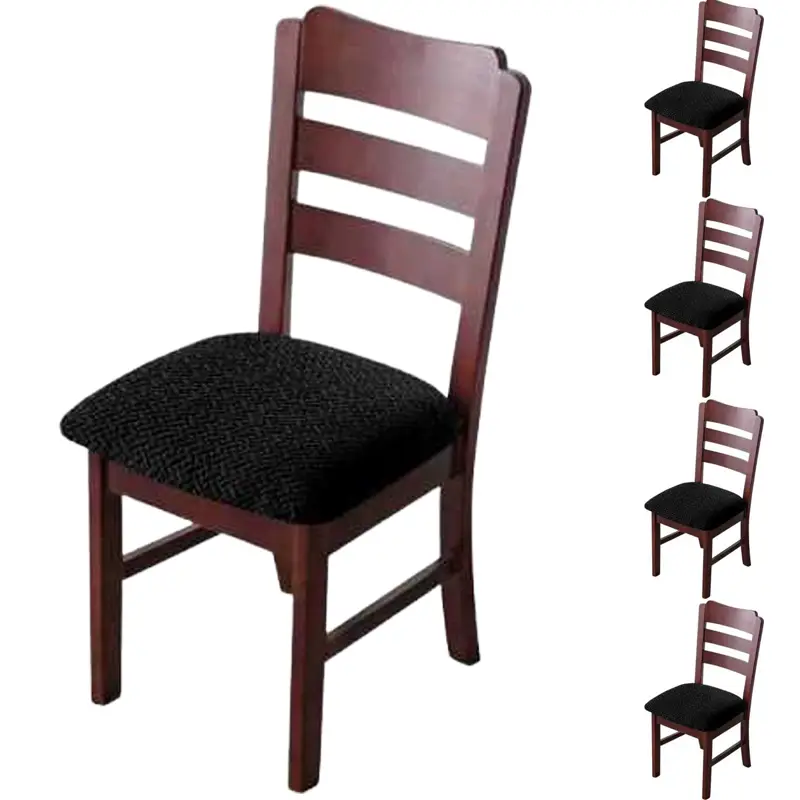 4 Black Dining Covers – Elastic Seat Cushion Protectors for Dining Rooms