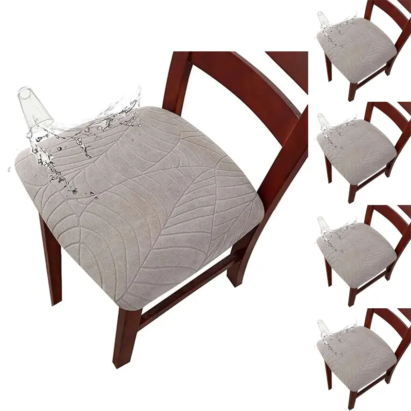 4 Pack of Beige Chair Covers – Elastic Seat Cushion Protectors for Dining Rooms