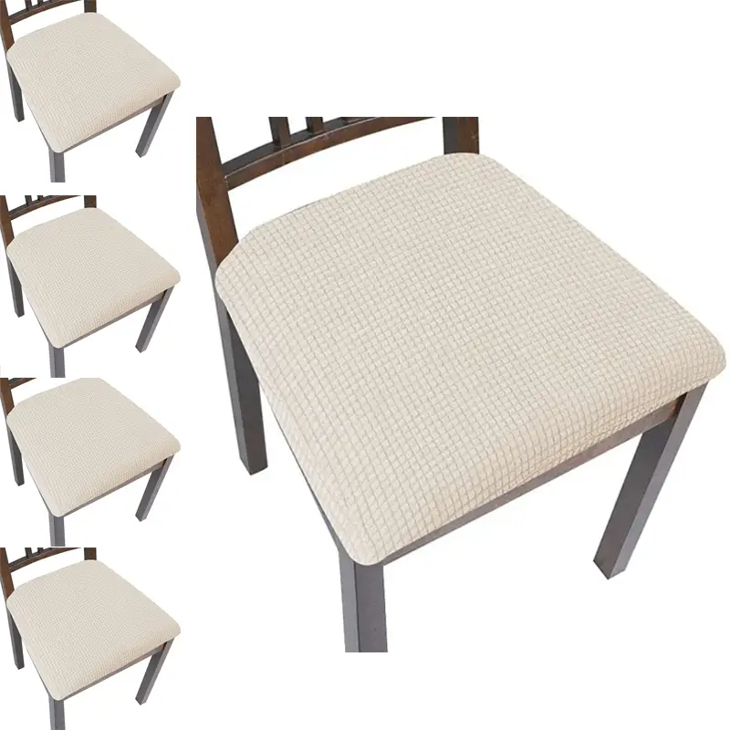 4 Pack of Off-White Chair Covers with Square Patterned Fabric