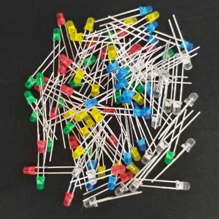 100 Pack of 3mm LED Blue Yellow Red Green and Clear