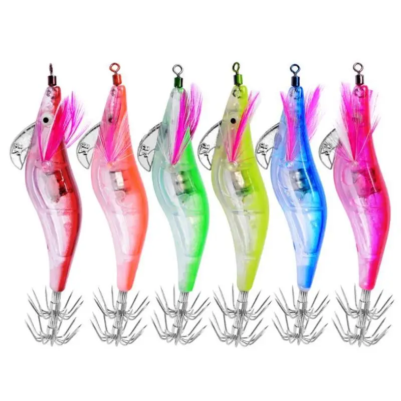 6pcs 12.5g LED Squid Jigs Lure Set 105mm Battery Operated