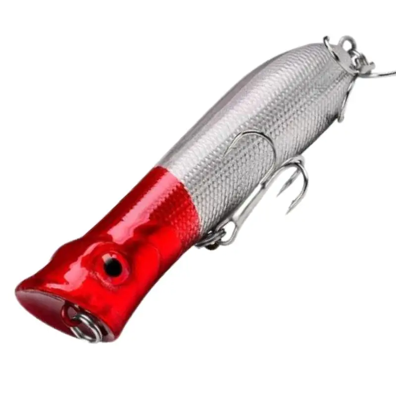 Silver Red Fishing Topwater Lure 12g 8cm Popper Crank Bait