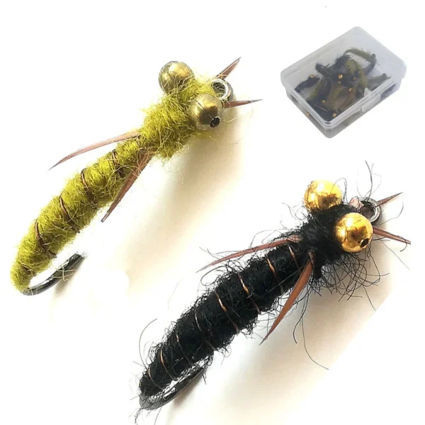 Stonefly Nymph Flies Pack of 18 - Assorted Colours Black and Green