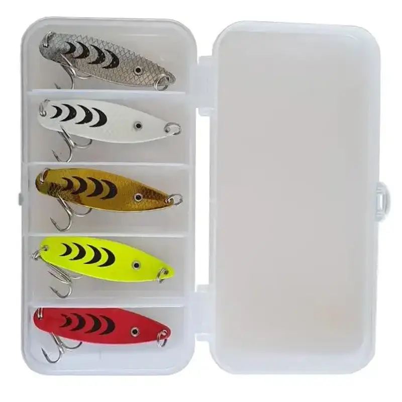 Trout Spoon Lure Set Yellow Silver Red White Gold 5 Pack