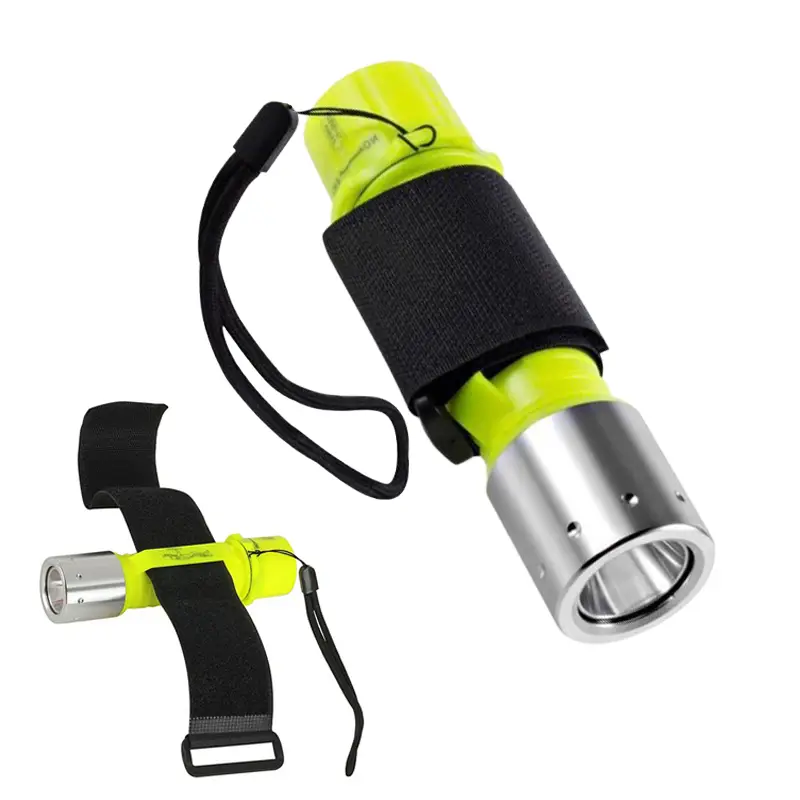 Yellow Waterproof Torch with Wrist Strap LED Flashlight 1000LM 