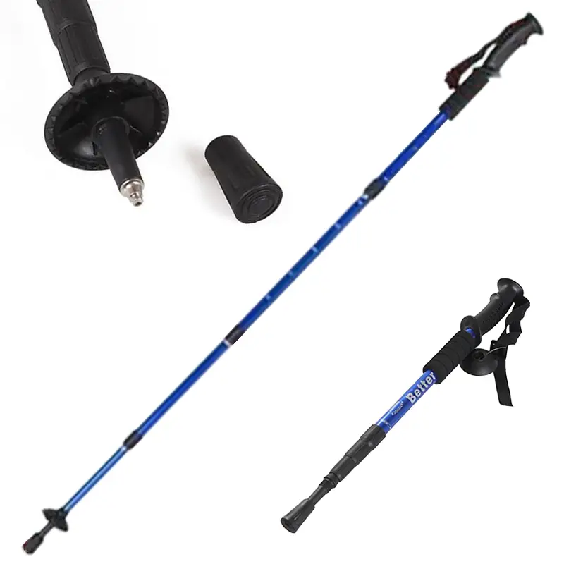 Blue Trekking Pole Adjustable Anti-Shock Hiking Pole with Basket and Steel Tip