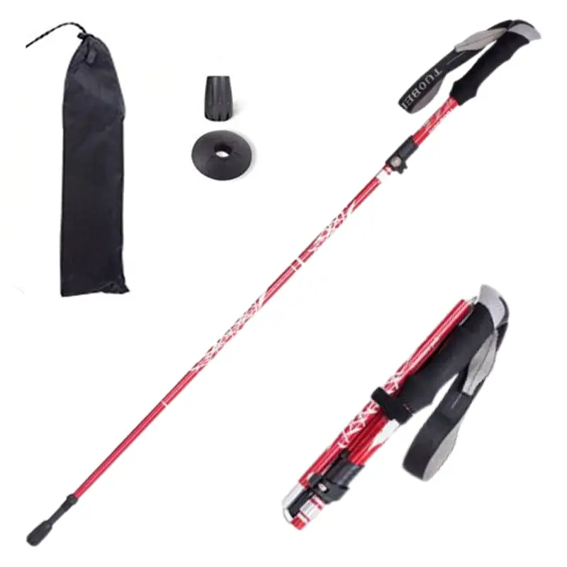 Red Foldable Trekking Pole Adjustable95 to 110cm Tri-Fold 