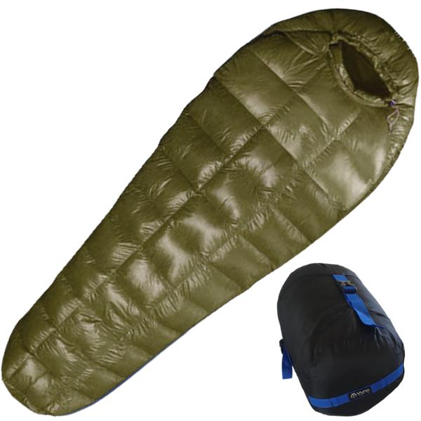 Down Feather Sleeping Bag for Winter -10 to -5c Lightweight 1540 grams Army Green