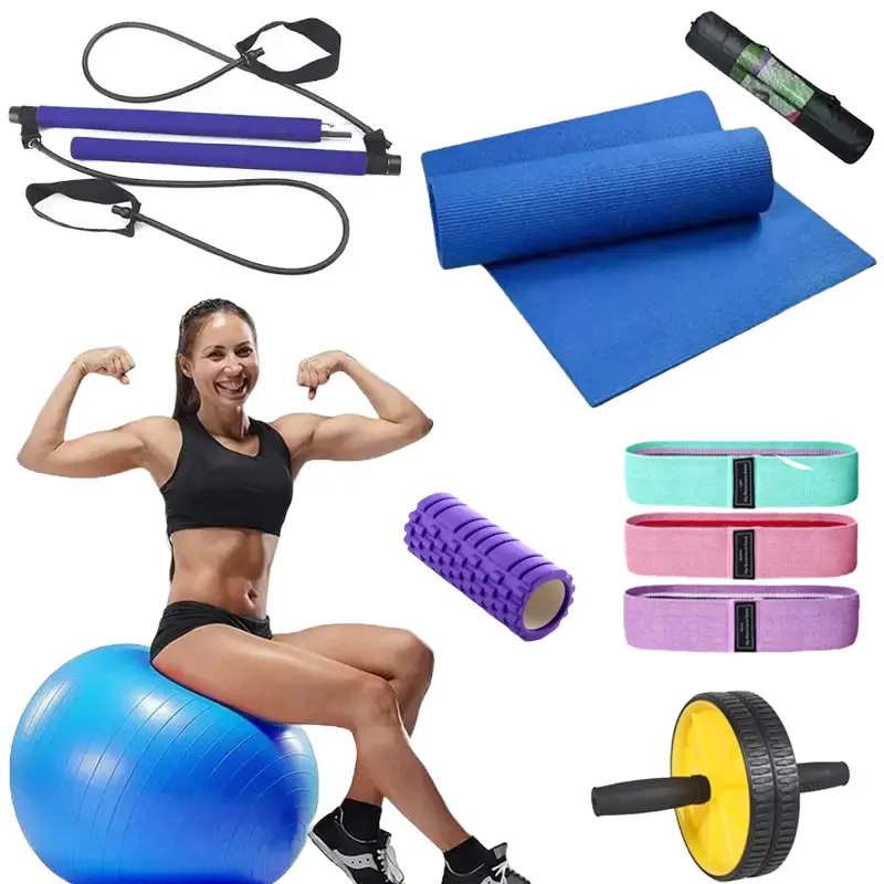 Mega Home Gym Starter Pack - Ab Wheel Yoga Mat Swiss Ball Resistance Bands