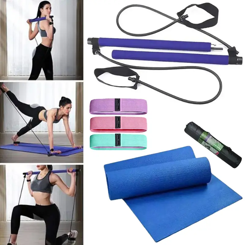 Home Resistance Training Set with Pilates Bar Mat and Tension Bands