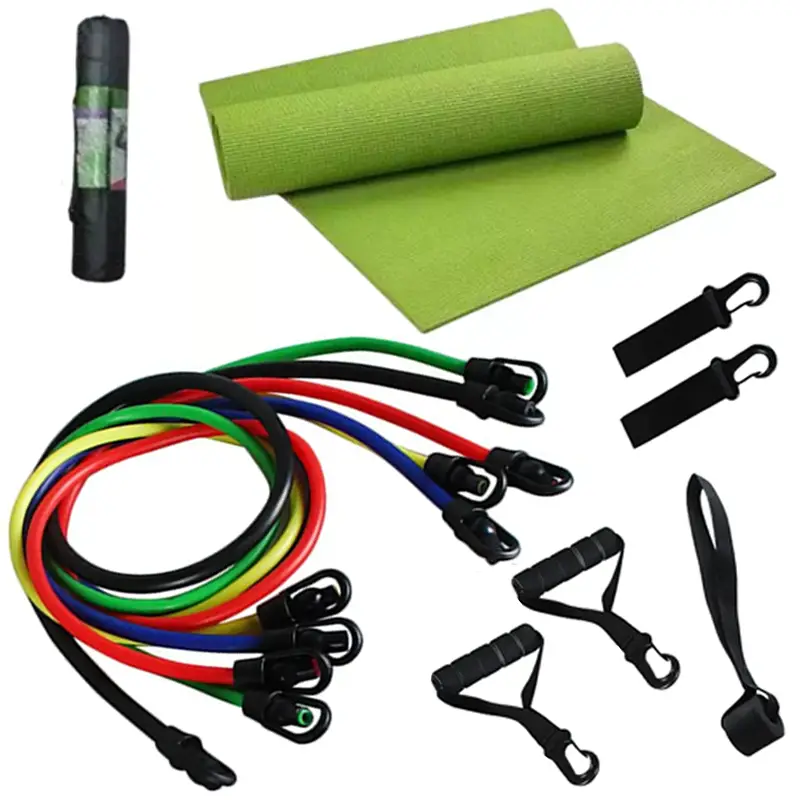 Exercise Band Door Anchor Set with Yoga Mat and 5 Coloured Exercise Bands