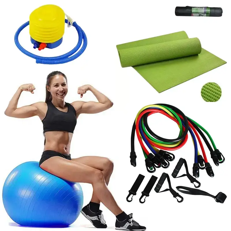 Pilates Starter Pack with Swiss Ball Yoga Mat and Resistance Band Set