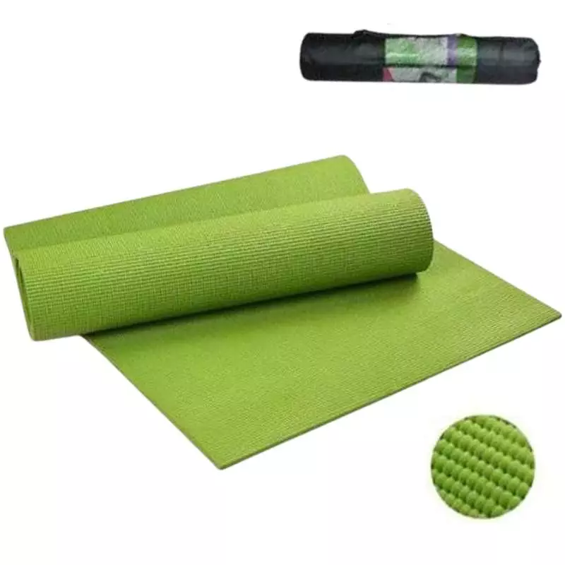 Green Yoga Mat with Carry Bag 6mm Thick 173cm x 61cm