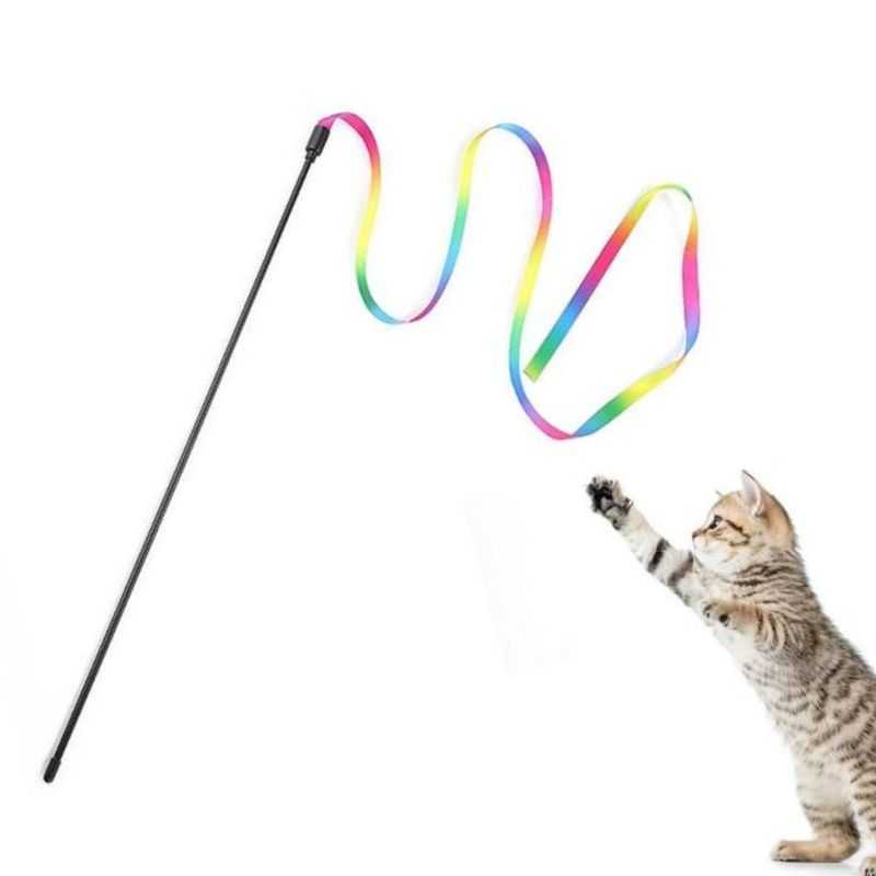 Interactive Rainbow Cat Teaser Stick Toy Wand