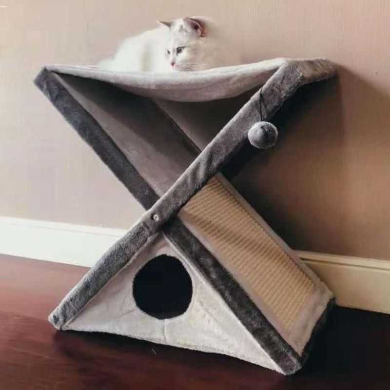 Folding X Shape Cat Scratcher Cat Tower