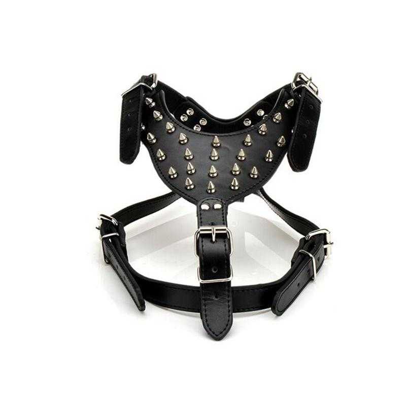 Leather Spiked Dog Harness Black 65-85cm