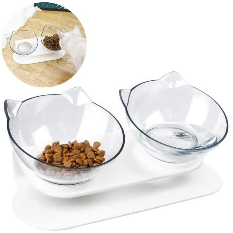 Raised Cat Food Bowls with Cats Head Shaped Bowl