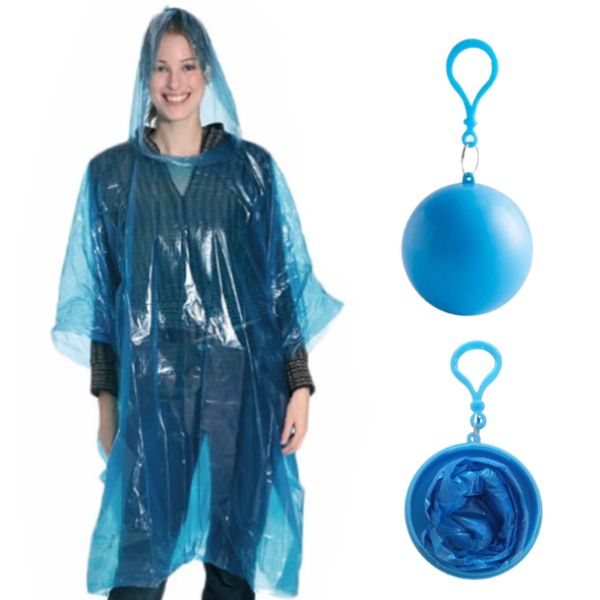 Emergency Rain Poncho with Clip-on Storage Ball Blue Colour