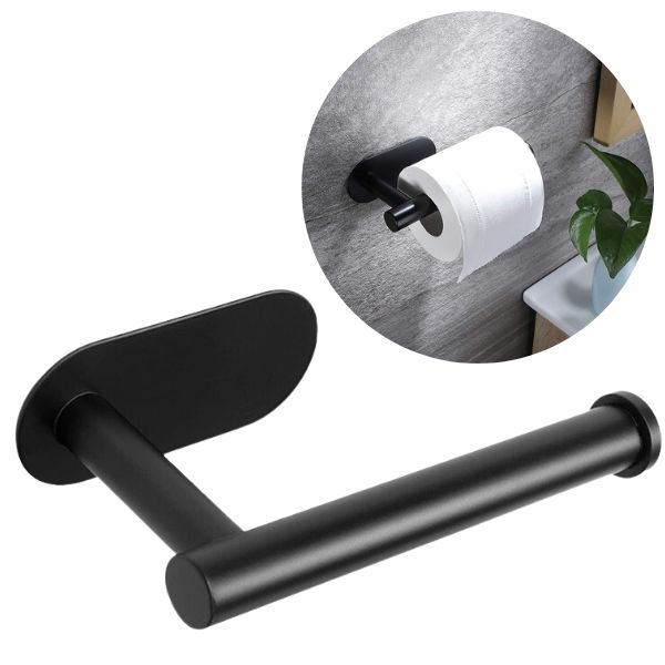 Black Toilet Roll Holder with Adhesive Mount for Bathroom 