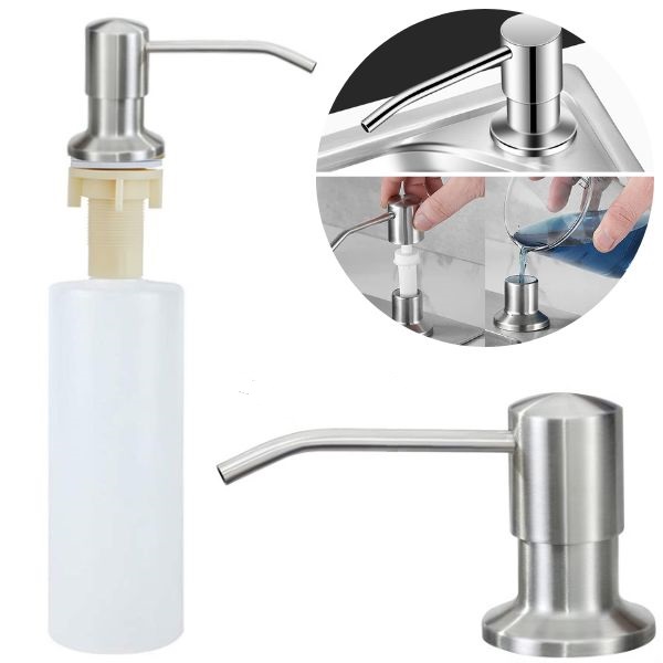 Brushed Silver Soap Dispenser with Under Sink 300ml Bottle