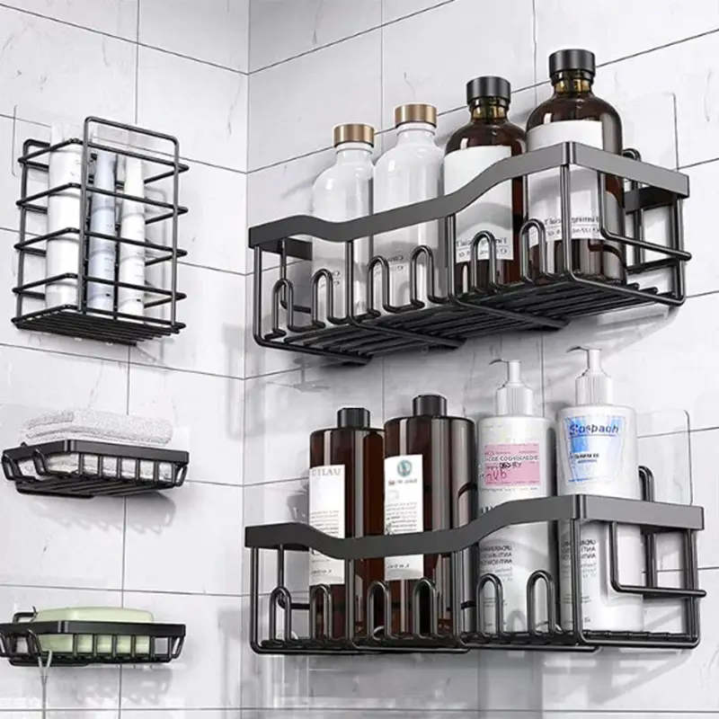Black Shower Caddy Set – Punch-Free Wall Mounted Storage Racks