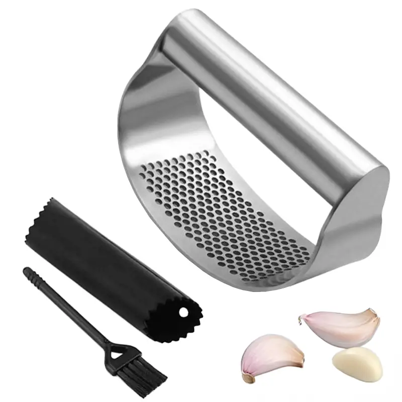 Stainless Steel Garlic Mincer Tool with Pealer and Cleaning Brush