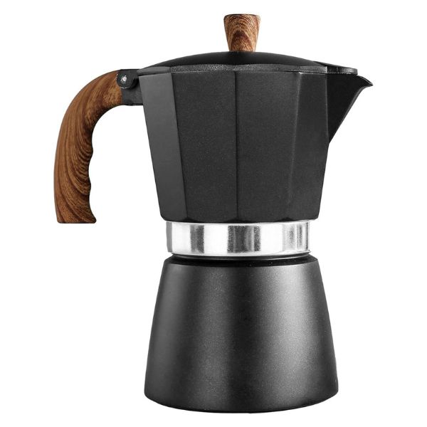 Moka-Pot-with-Wooden-Handle-Black-Stovetop-Espresso6-Cup-300ml