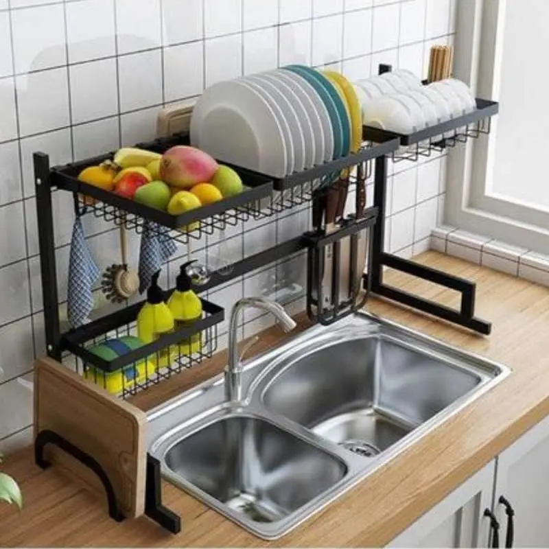 Black Above Sink Dish Rack Adjustable 85-100 cm Wide