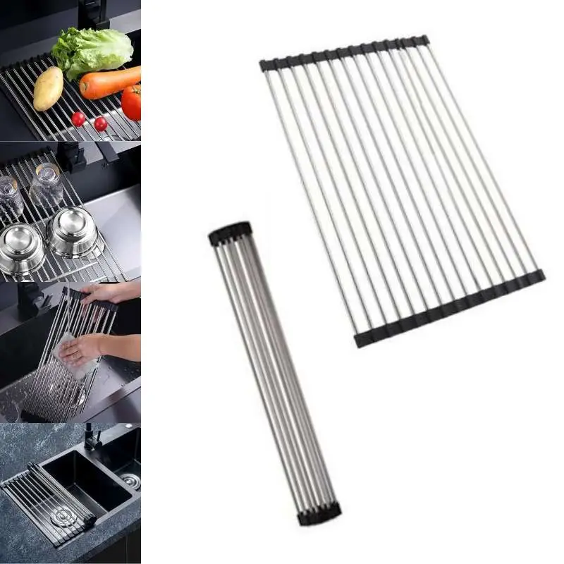 #PTN 54x30cm Stainless Steel Sink Strainer Roll-Up Dish Drying Rack Multipurpose