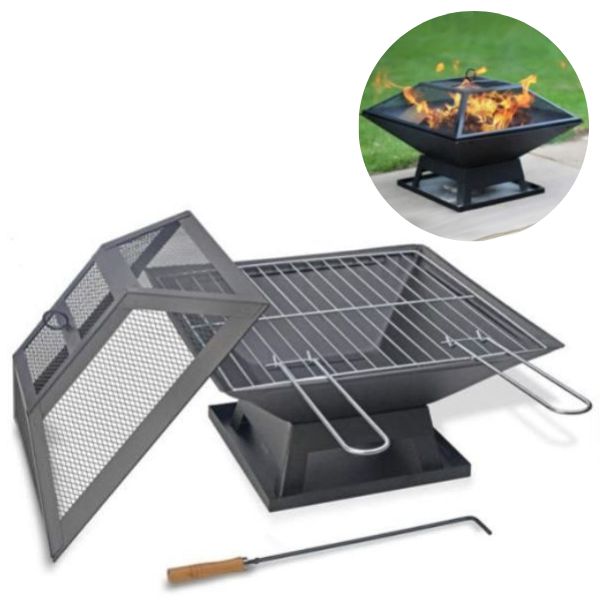 Square Firepit BBQ Outdoor Heater 45 x 45 cm